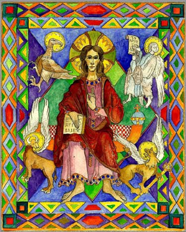 Christ Enthroned with the 4 Evangelists - Colored Fine Art Print by E.Thor Carlson