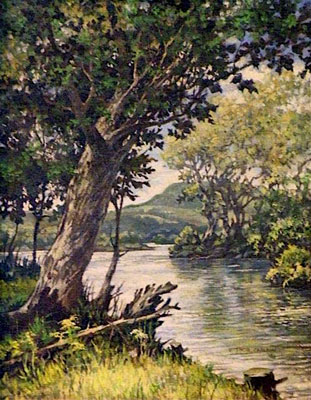 Lagoon Near the Old Toll Bridge on the Connecticut River - Fine Art Tree Painting by E. Thor Carlson