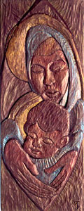Mother and Child (polychromed pine) Fine Art Sculpture by E. Thor Carlson