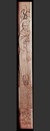 Saint Francis - sugar pine scullpture 8 feet tall about 10 inches wide